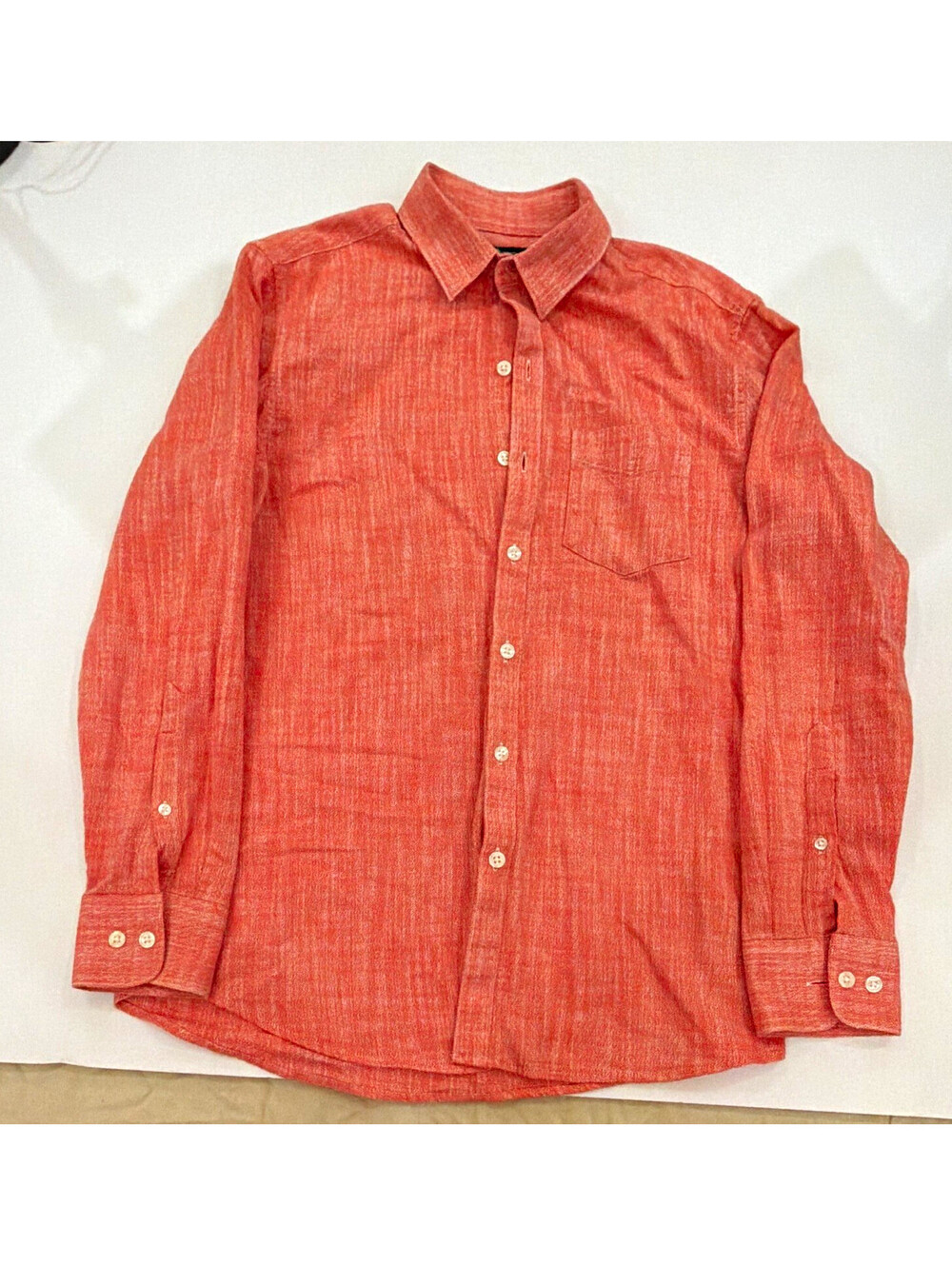 Marc Anthony Luxury Slim Fit Orange Herringbone Dress Shirt Long Sleeve S